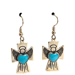 Carolyn Pollack Turquoise Heart Angel Earrings.  Sterling Silver w/Turquoise.